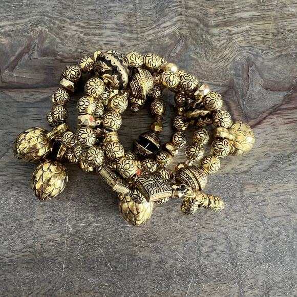 Gold Tone Bauble Textured Patterned Wrap Statement Dramatic Bracelet - Picture 2 of 4